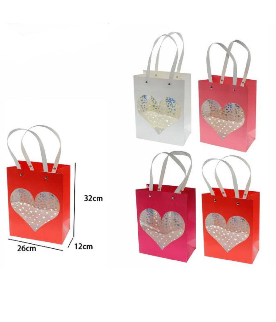 Set 2 Pz Buste Borsa Da Regalo Sacchetti Con Cuore 32x26x12cm 69936 Vari Colori         