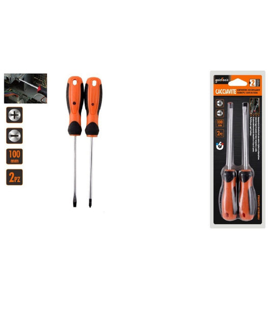 Set 2 Pz Cacciavite Giraviti Con Punta Magnetica A Taglio E A Croce 100 Mm 97188         