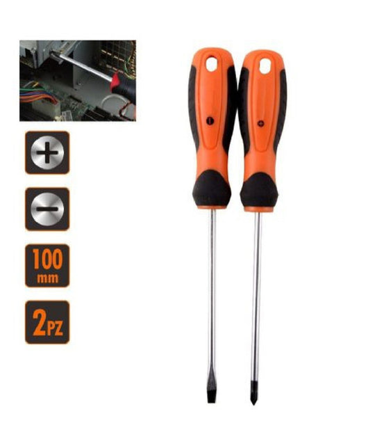 Set 2 Pz Cacciavite Giraviti Con Punta Magnetica A Taglio E A Croce 100 Mm 97188         