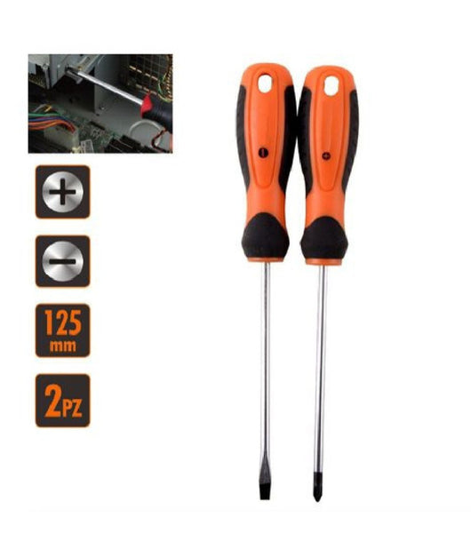 Set 2 Pz Cacciavite Giraviti Con Punta Magnetica A Taglio E A Croce 125mm 97199         