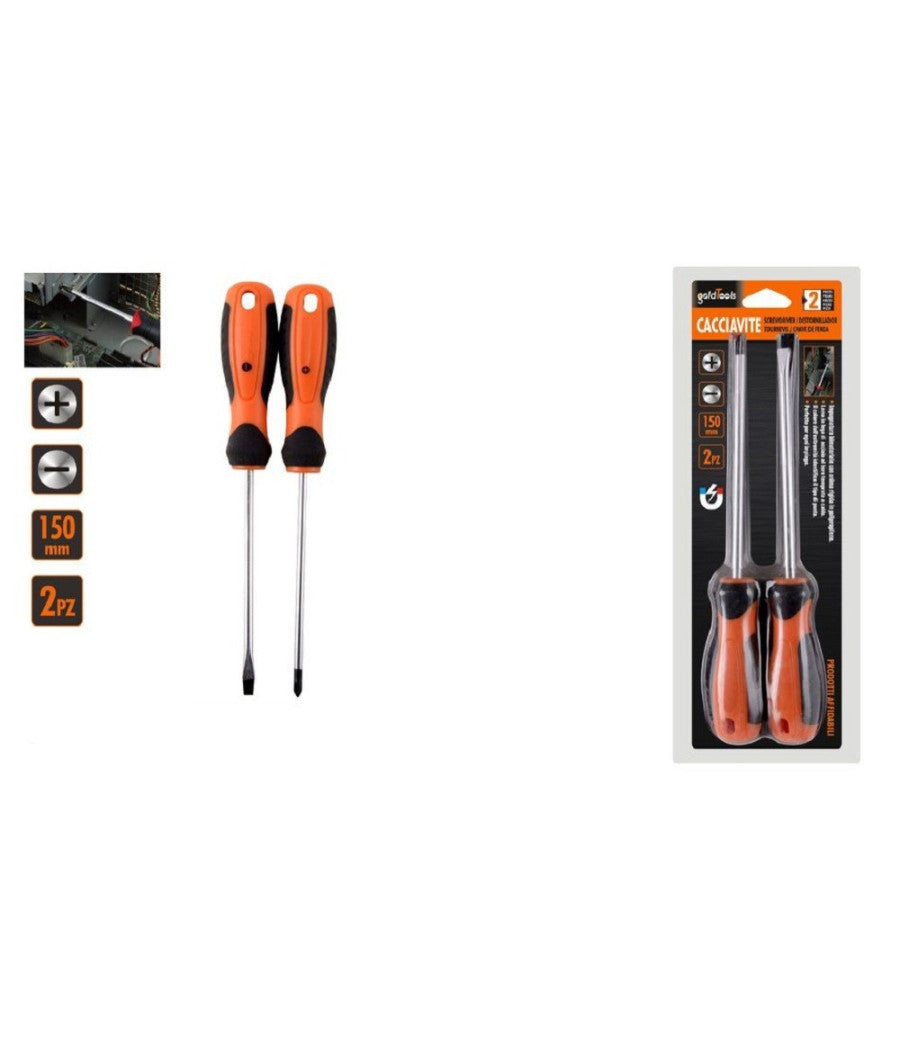 Set 2 Pz Cacciavite Giraviti Con Punta Magnetica A Taglio E A Croce 150 Mm 97210         