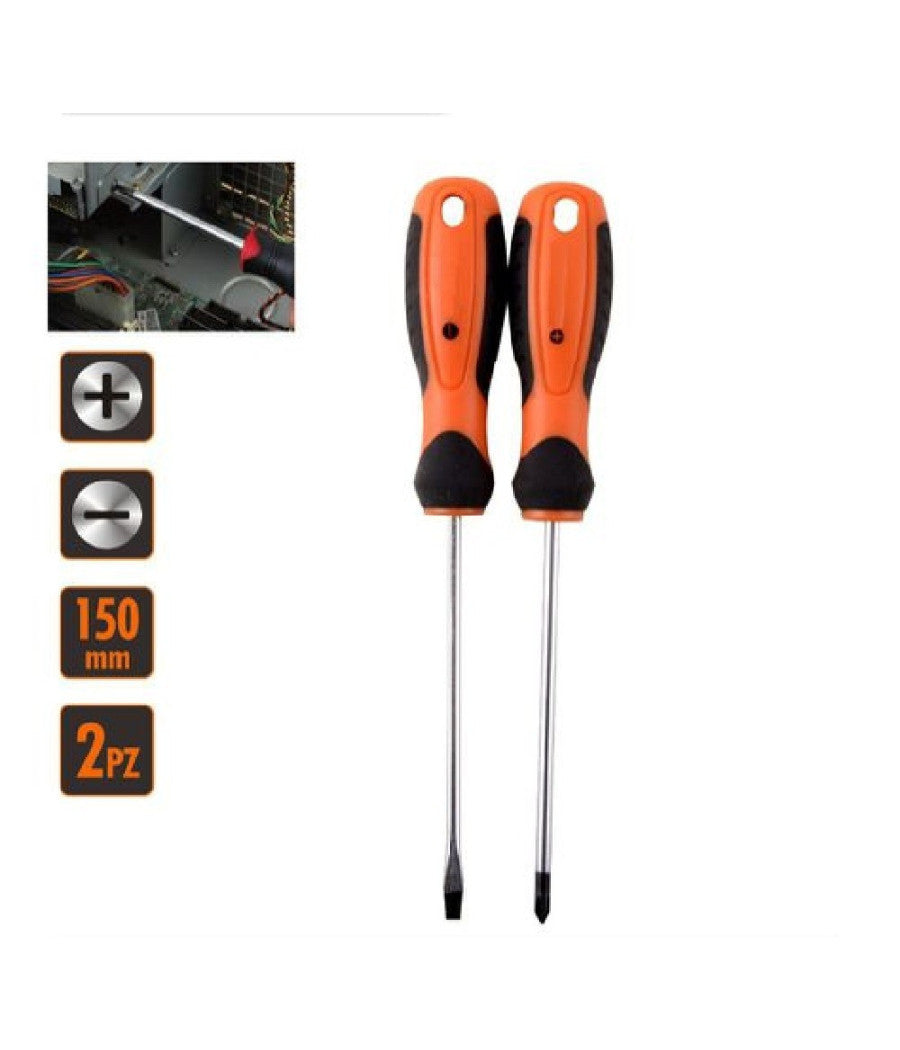 Set 2 Pz Cacciavite Giraviti Con Punta Magnetica A Taglio E A Croce 150 Mm 97210         