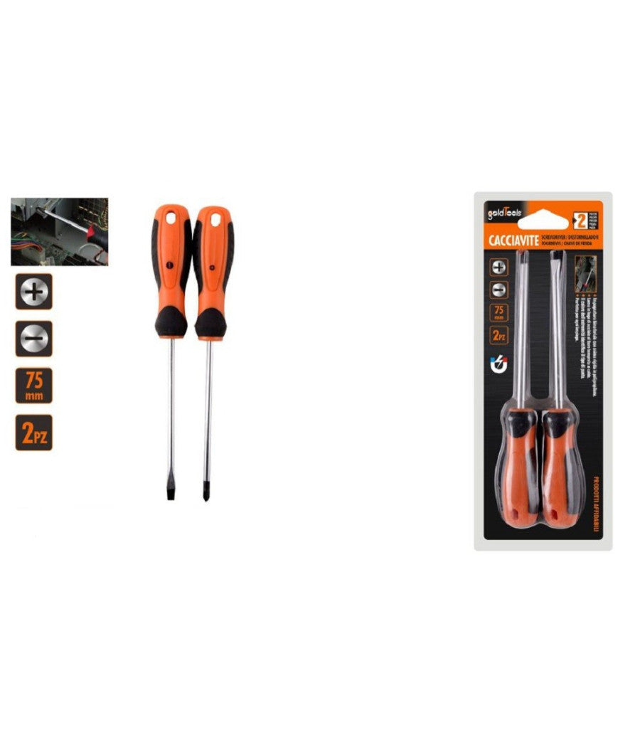 Set 2 Pz Cacciavite Giraviti Con Punta Magnetica A Taglio E A Croce 75 Mm 97177         