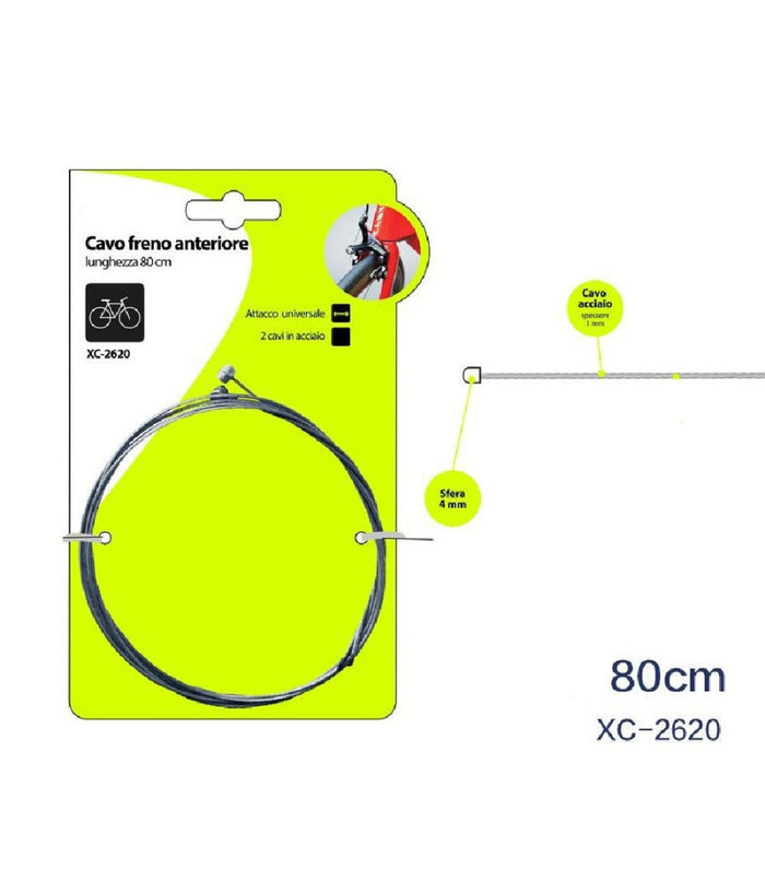 Set 2 Pz Cavi Cavo Freno Anteriore Acciaio 80 Cm Attacco Universale Bici Xc-2620         