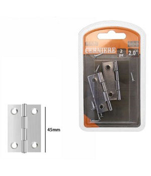 Set 2 Pz Cerniere Per Porte Mobili Armadi Sportelli Ante 45 Mm Silver Viti 69032         