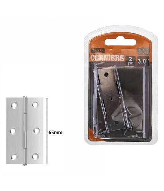 Set 2 Pz Cerniere Per Porte Mobili Armadi Sportelli Ante 65 Mm Silver Viti 69034         