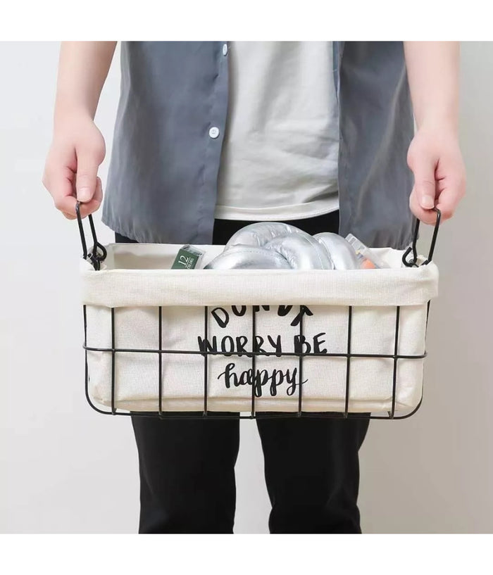 Set 2 Pz Cestini In Metallo Con Rivestimento Tessuto Porta Oggetti Manici 10628         