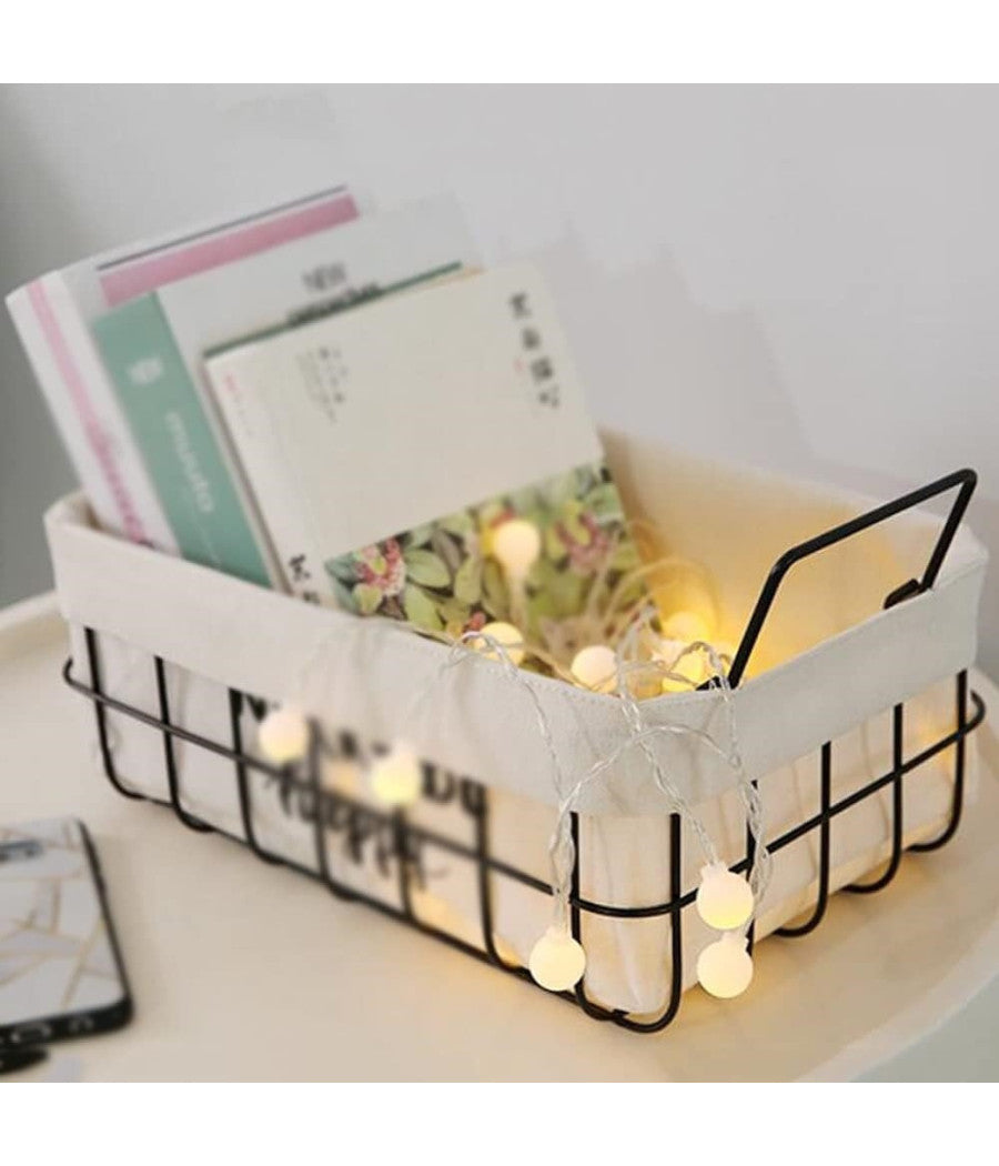 Set 2 Pz Cestini In Metallo Con Rivestimento Tessuto Porta Oggetti Manici 10628         