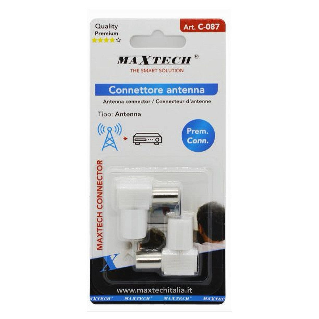 Set 2 Pz Connettore Antenna Adattatore Maschio Per Cavo Tv Ad Angolo Retto C-087         