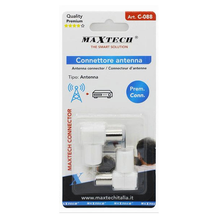 Set 2 Pz Connettore Antenna Tv Angolato 90° Femmina Adattatore Per Cavo Tv C-088         