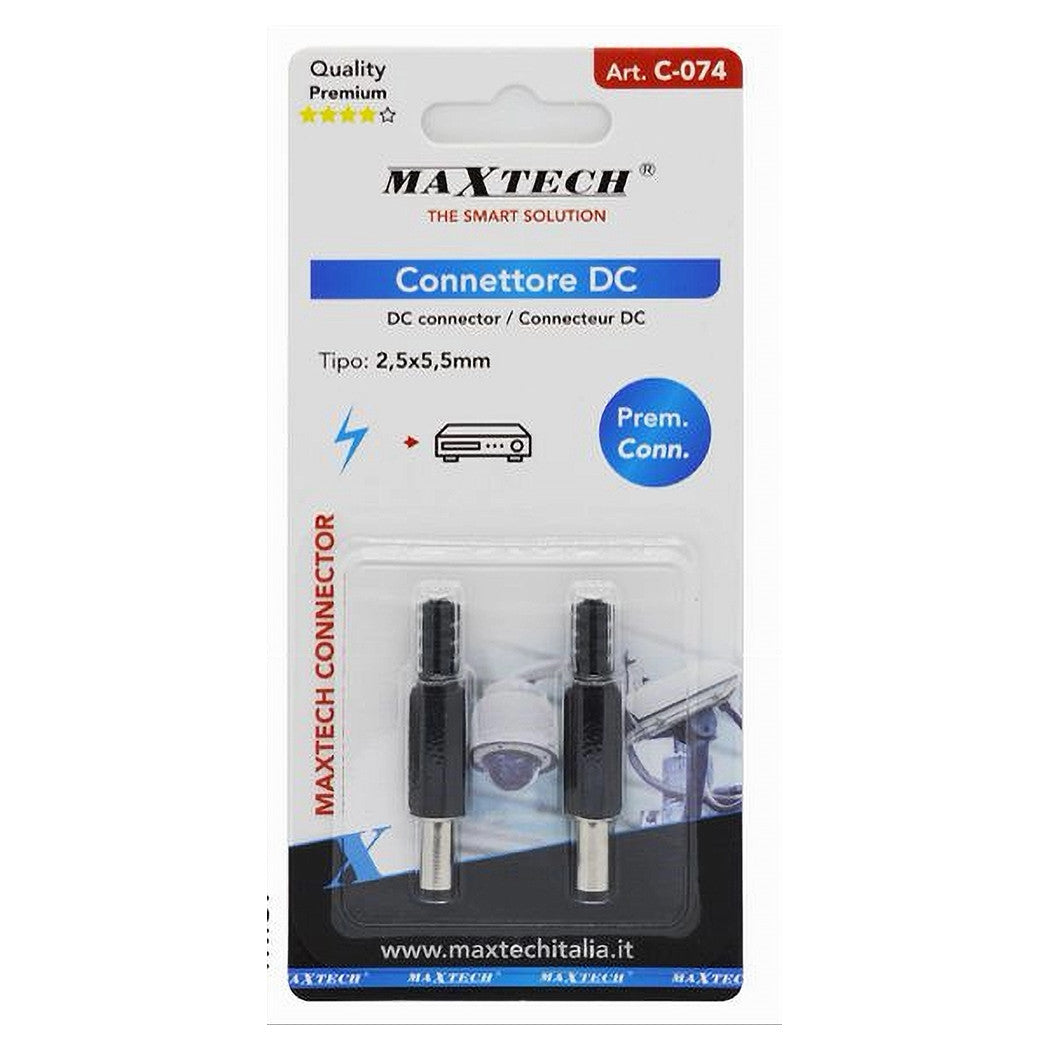 Set 2 Pz Connettore Dc 2,5x5,5mm Spina Alimentazione Dritto Per Telecamera C-074         