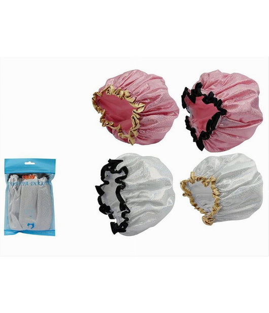 Set 2 Pz Cuffia Doccia Bagno Elastico Bordino Brillantini Protegge Capelli 79483         