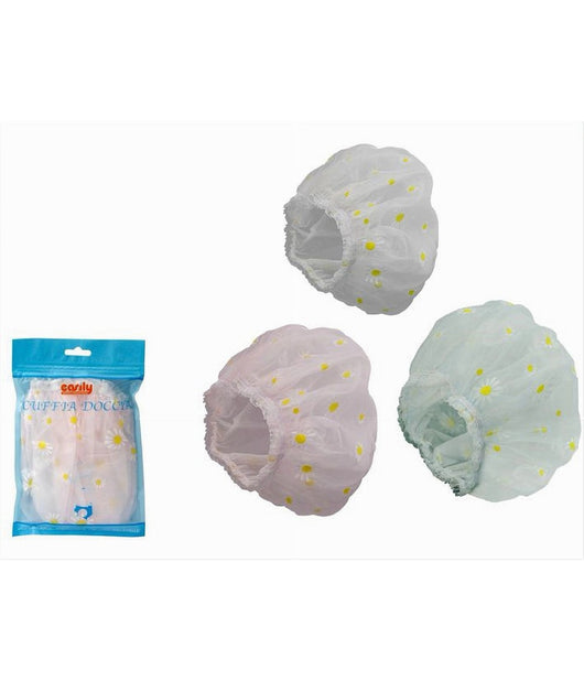 Set 2 Pz Cuffia Per Doccia Bagno Elastico Con Margherite Protegge Capelli 79481         