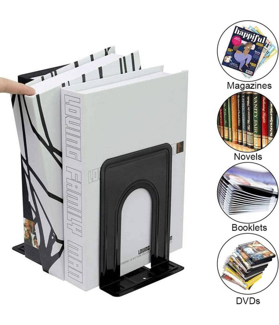 Set 2 Pz Fermalibri In Metallo Antiscivolo Organizer Da Scrivania Supporto Libri         