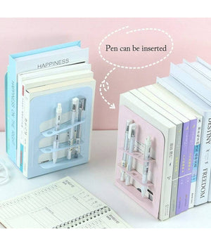 Set 2 Pz Fermalibri In Metallo Con Portapenne Regolabili Libri Supporto Libreria         