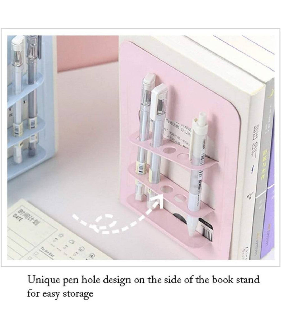 Set 2 Pz Fermalibri In Metallo Con Portapenne Regolabili Libri Supporto Libreria         