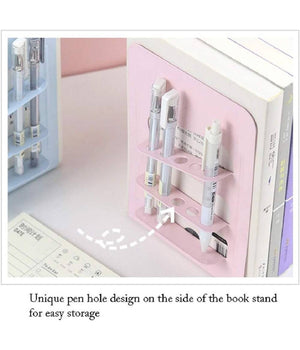 Set 2 Pz Fermalibri In Metallo Con Portapenne Regolabili Libri Supporto Libreria         