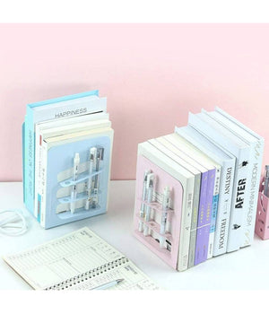 Set 2 Pz Fermalibri In Metallo Con Portapenne Regolabili Libri Supporto Libreria         