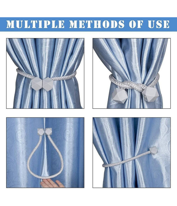 Set 2 Pz Fermatende Magnetici Per Tenda Moderno Fibbia Intrecciata Colore Grigio         