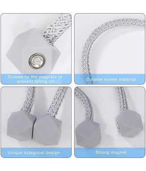 Set 2 Pz Fermatende Magnetici Per Tenda Moderno Fibbia Intrecciata Colore Grigio         