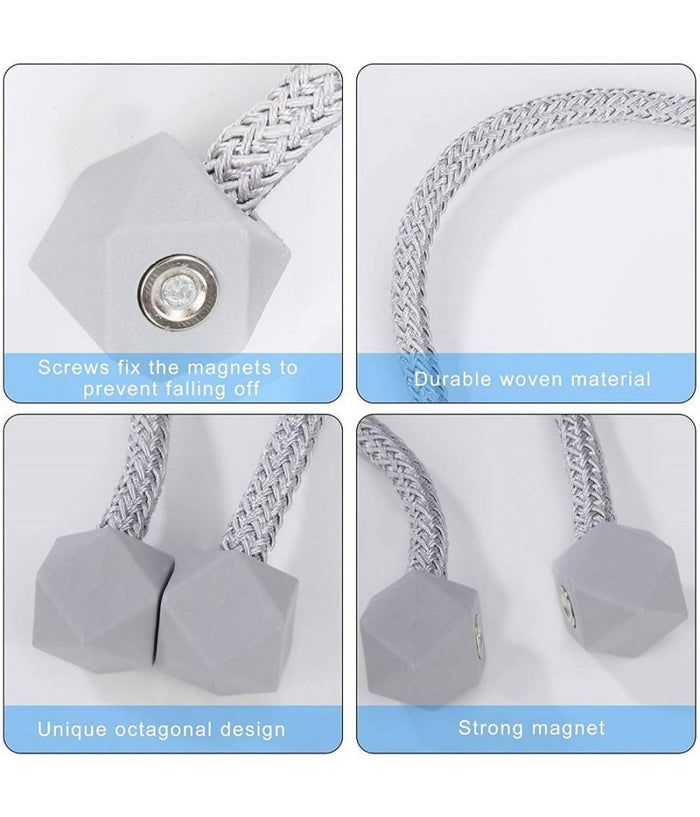 Set 2 Pz Fermatende Magnetici Per Tenda Moderno Fibbia Intrecciata Colore Grigio         