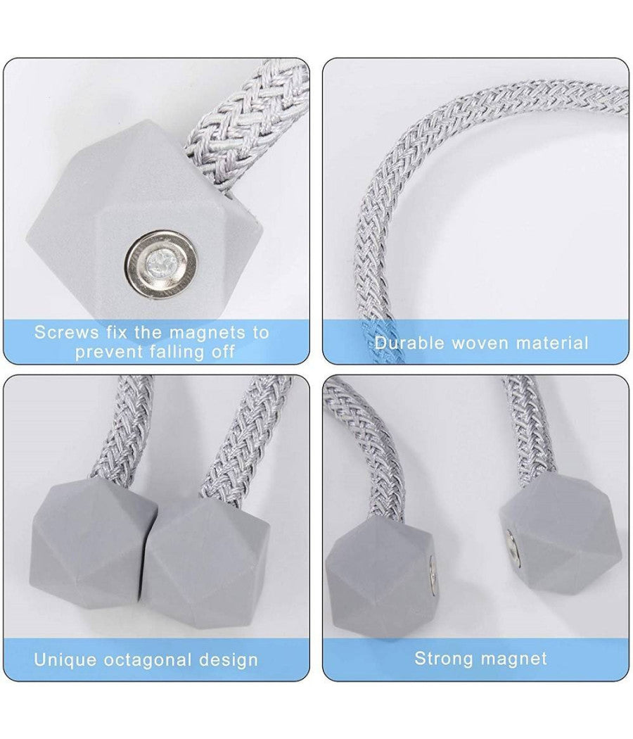Set 2 Pz Fermatende Magnetici Per Tenda Moderno Fibbia Intrecciata Colore Grigio         