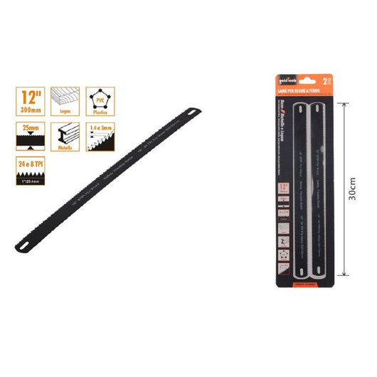 Trade Shop - Set 2 Pz Lame Per Seghe Seghetto A Ferro 30cm Ricambi Lama 12" Legna Pvc 90185 -