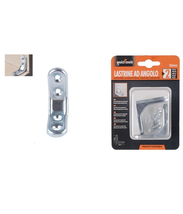 Set 2 Pz Lastrina Ad Angolo 50mm Sostegno Staffa Angolare Con Viti Mobili 94780         