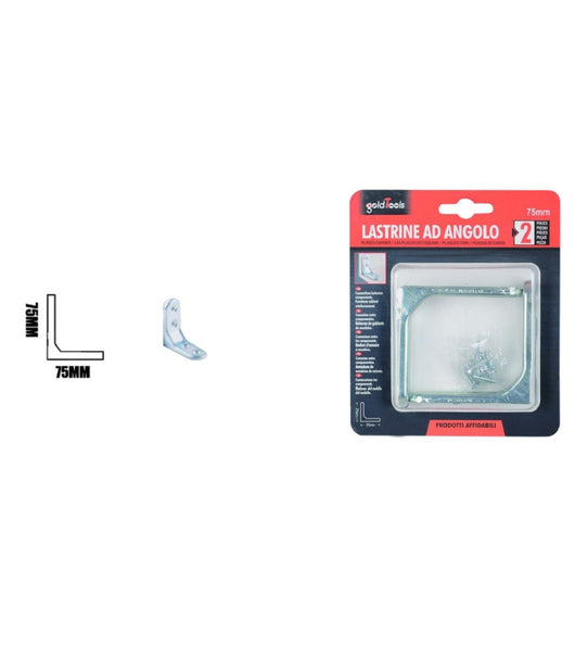 Set 2 Pz Lastrina Ad Angolo 75 Mm Sostegno Staffa Angolare Con Viti Mobili 91213         