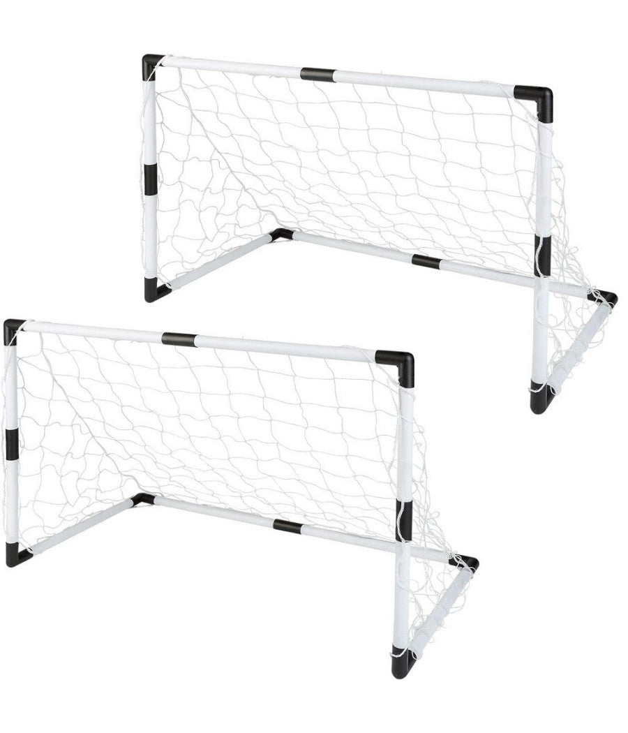 Set 2 Pz Mini Porte Da Calcio 91,5x61x48cm Con Palla Pompa 8 Picchetti Fissaggio         