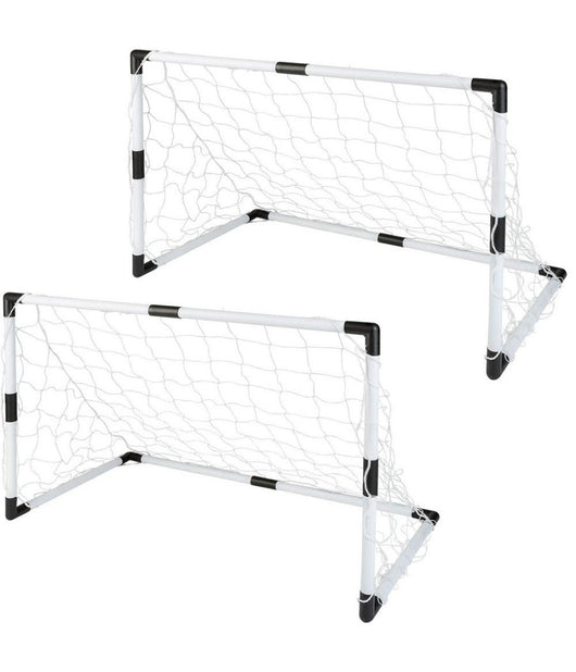 Set 2 Pz Mini Porte Da Calcio 91,5x61x48cm Con Palla Pompa 8 Picchetti Fissaggio         