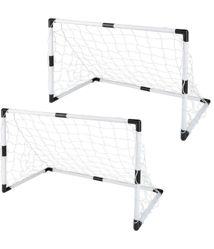 Set 2 Pz Mini Porte Da Calcio 91,5x61x48cm Con Palla Pompa 8 Picchetti Fissaggio         