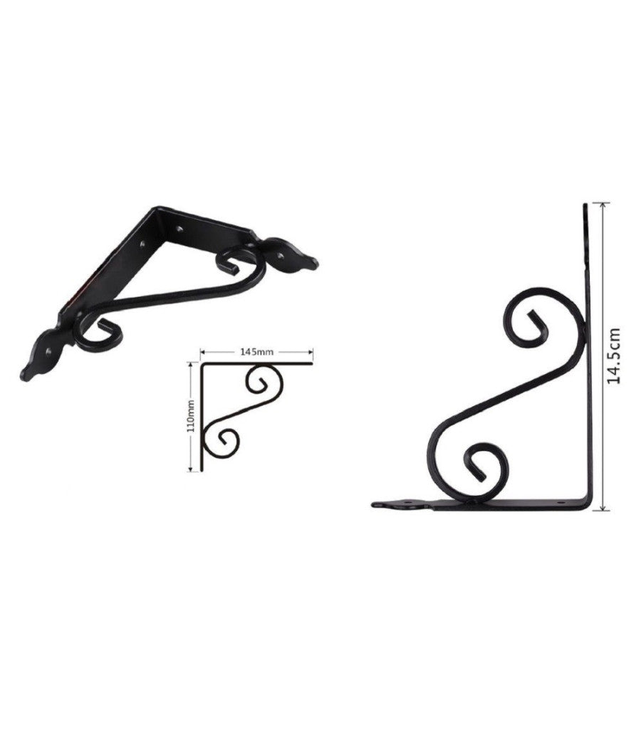 Set 2 Pz Reggimensola Supporto Staffa Angoliere Fantasia 145x110mm Nera 91276         