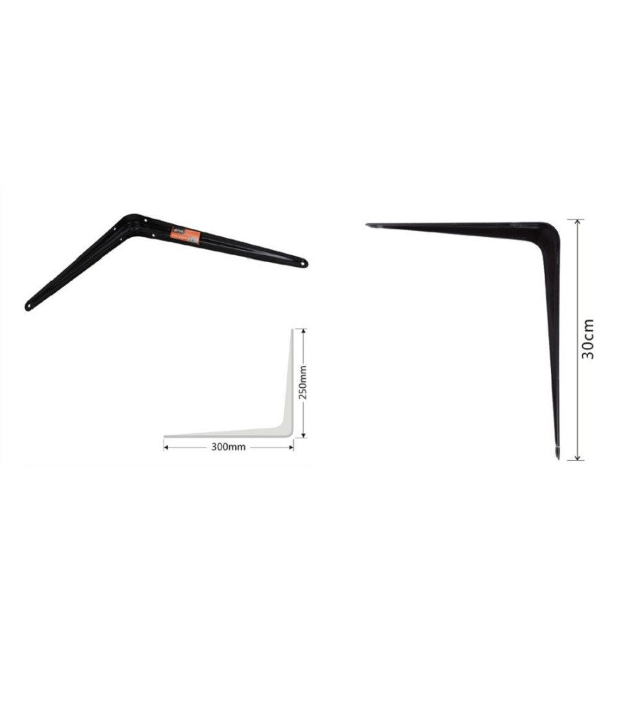 Set 2 Pz Reggimensola Supporto Staffa Triangolo Mensola Metallo 30 Cm Nero 91273         
