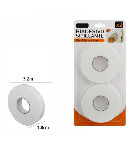Set 2 Pz Rotolo Nastro Biadesivo Sigillante Bianco 1.8 Cm X 3.2 Mt Sigilla 69829         