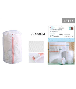 Set 2 Pz Sacchetto Lavaggio A Rete Con Cerniera Biancheria Tondo 22x33cm 58137         