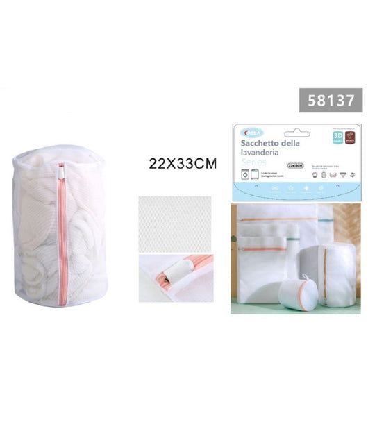 Set 2 Pz Sacchetto Lavaggio A Rete Con Cerniera Biancheria Tondo 22x33cm 58137         
