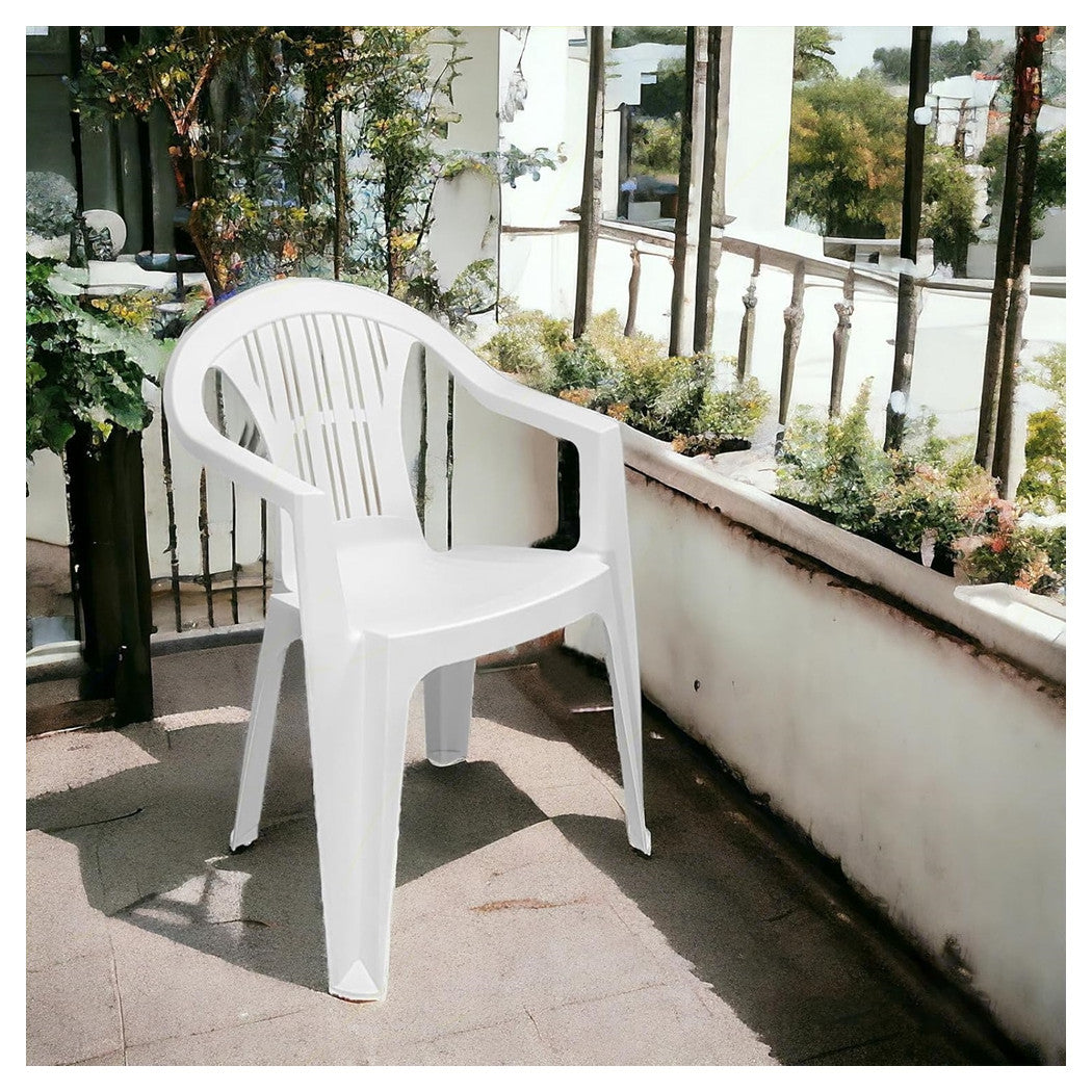 Trade Shop - Set 2 Pz Sedia Ratak Schienale Basso Monoblocco Bianca Opaca Con Braccioli 021048         