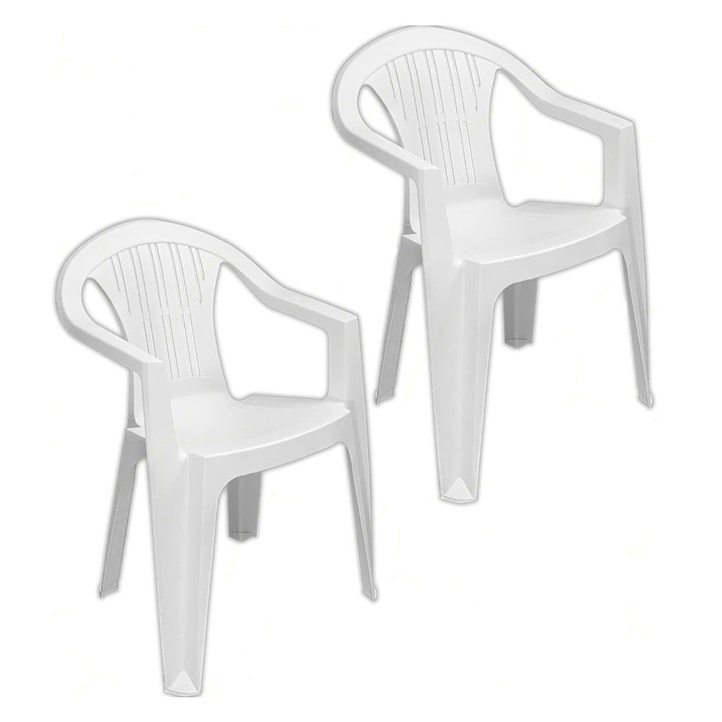 Trade Shop - Set 2 Pz Sedia Ratak Schienale Basso Monoblocco Bianca Opaca Con Braccioli 021048         