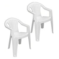 Trade Shop - Set 2 Pz Sedia Ratak Schienale Basso Monoblocco Bianca Opaca Con Braccioli 021048         