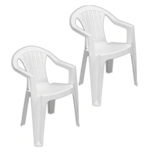 Trade Shop - Set 2 Pz Sedia Ratak Schienale Basso Monoblocco Bianca Opaca Con Braccioli 021048         