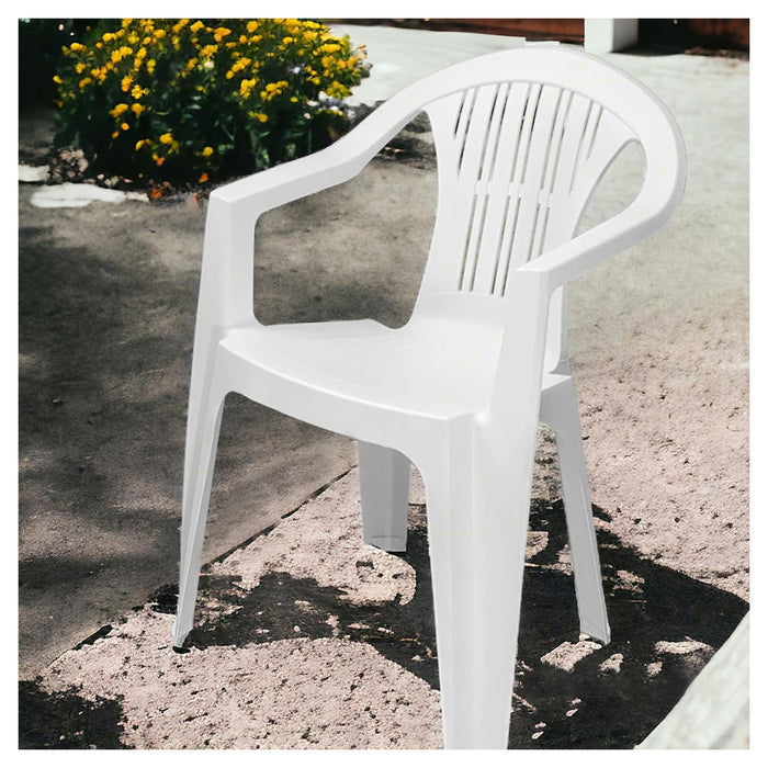 Trade Shop - Set 2 Pz Sedia Ratak Schienale Basso Monoblocco Bianca Opaca Con Braccioli 021048         