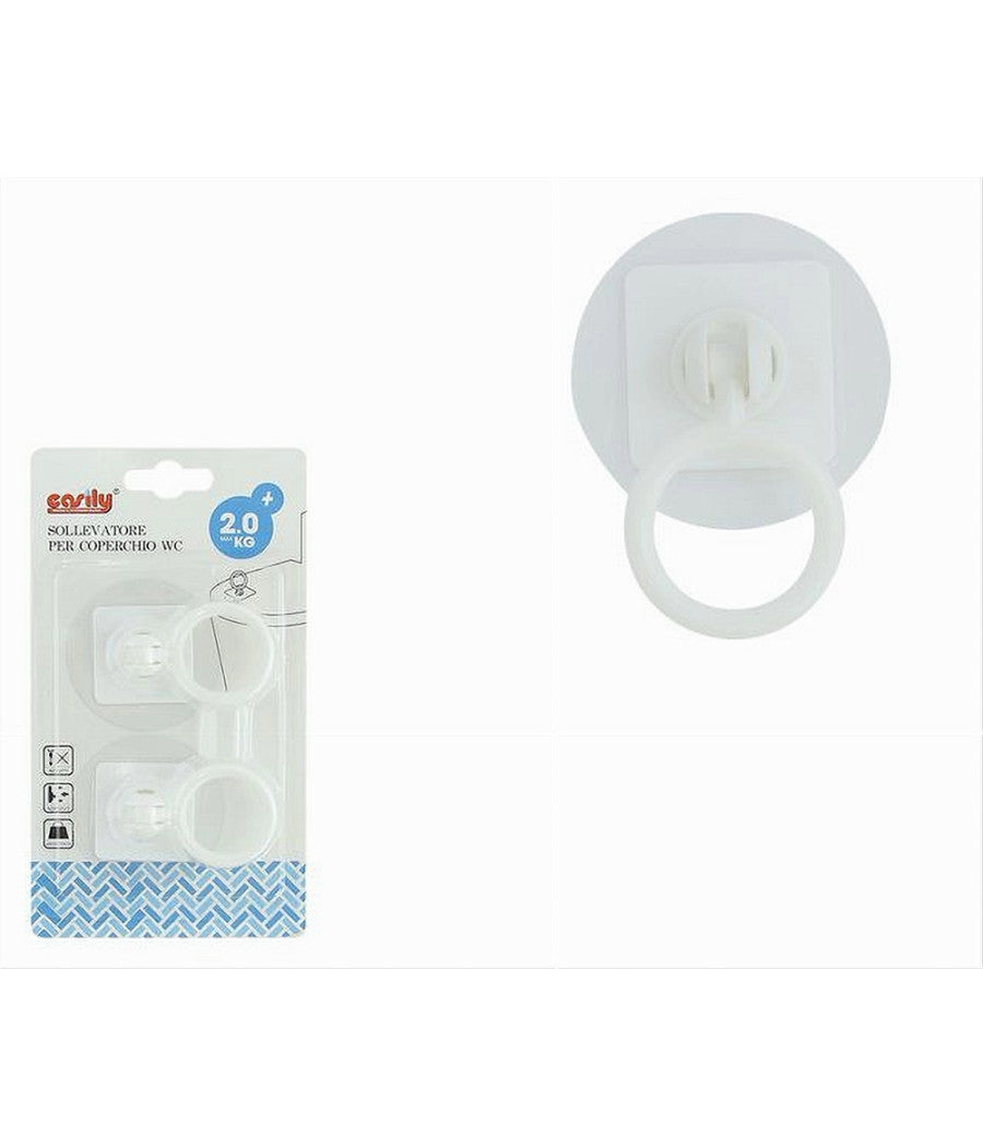 Set 2 Pz Sollevatore Per Coperchio Wc Copriwater Adesivo Ad Anello Bianco 87628         