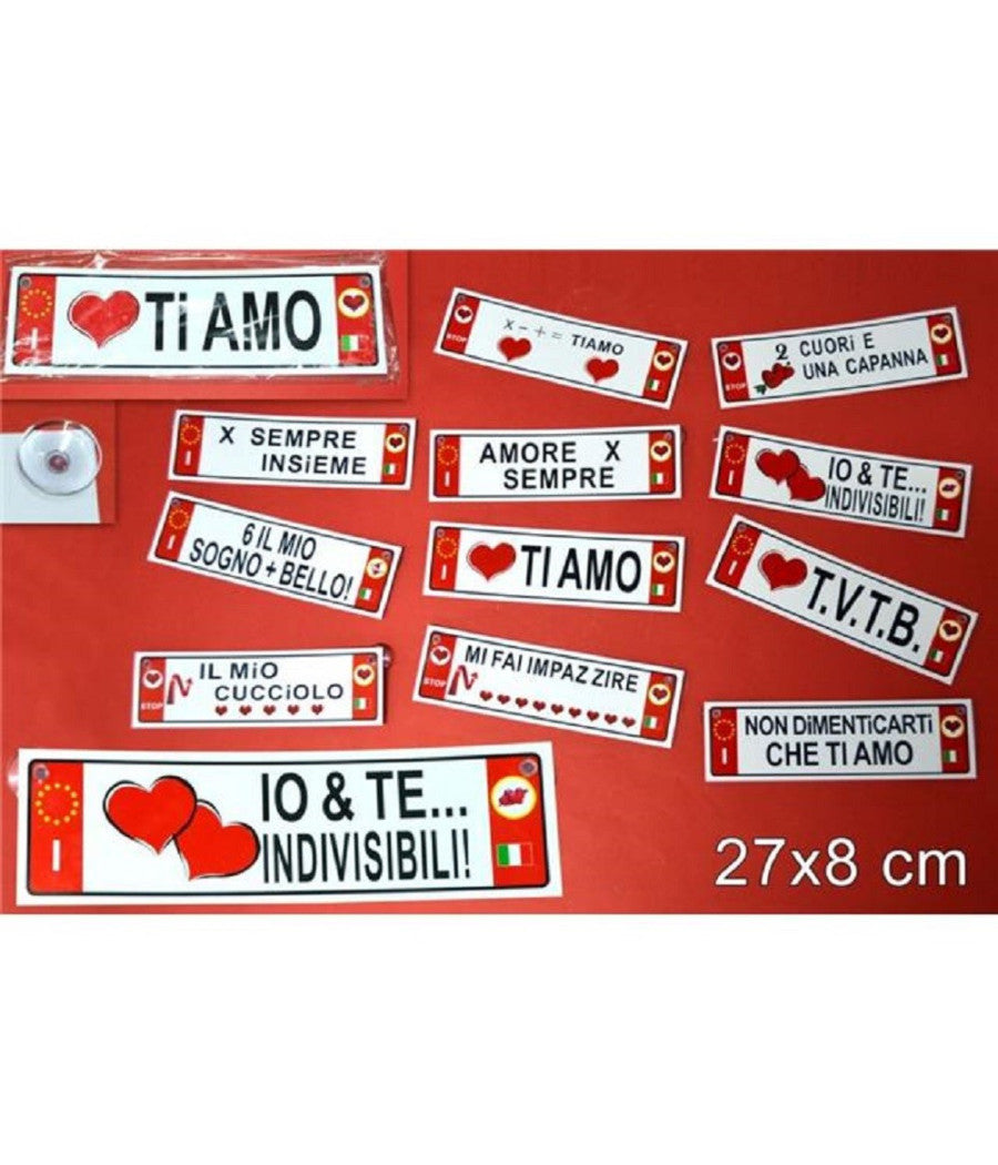 Set 2 Pz Targa Targhetta Adesiva Idea Regalo San Valentino Mod. Assortiti 27x8cm         