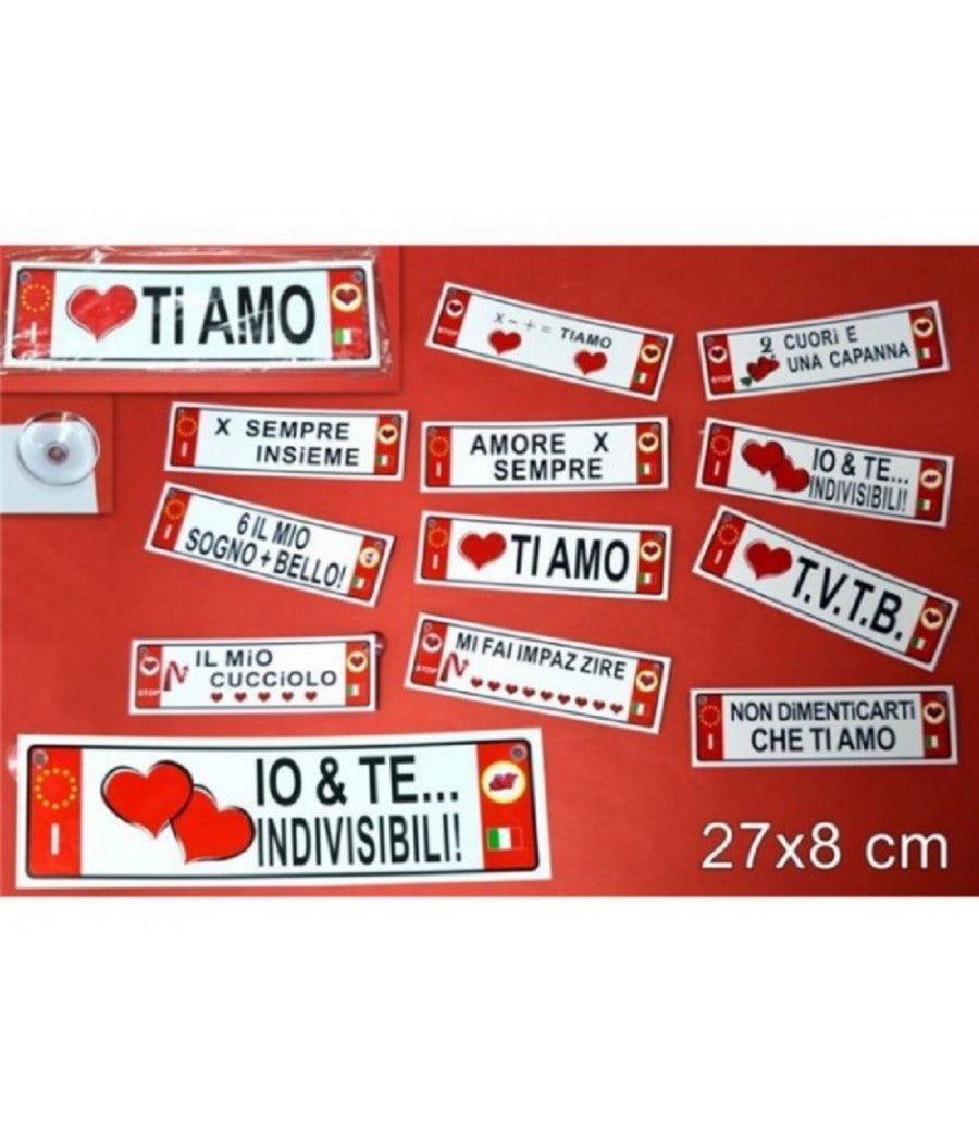 Set 2 Pz Targa Targhetta Adesiva Idea Regalo San Valentino Mod. Assortiti 27x8cm         