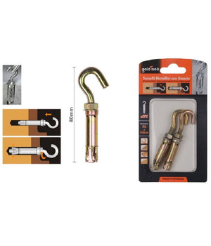 Set 2 Pz Tasselli Metallici Con Gancio Bulloni M6x80mm Accessori Minuteria 91044         