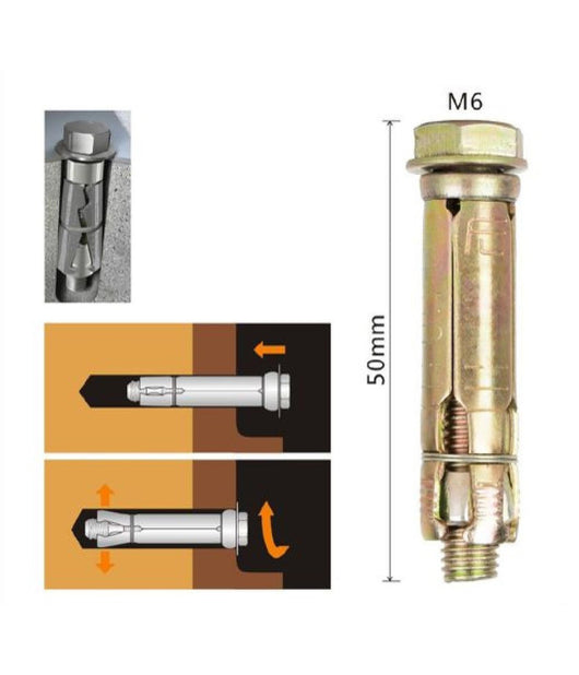 Set 2 Pz Tasselli Metallici Tassello Bulloni M6 X 50mm Accessori Minuteria 91040         