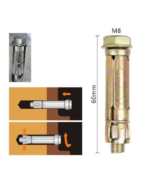 Set 2 Pz Tasselli Metallici Tassello Bulloni M8 X 60mm Accessori Minuteria 91041         