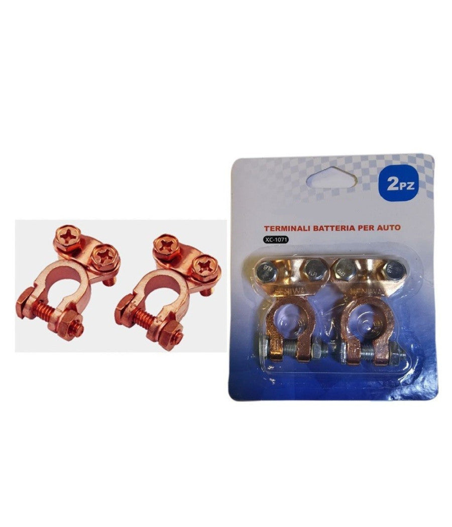 Set 2 Pz Terminale Terminali Batteria Per Auto Morsetti Clip 3.5 X 5.3cm Xc-1071         