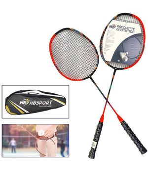Set 2 Racchette Badminton Professionale Manico Ergonomico Con Borsa Custodia         